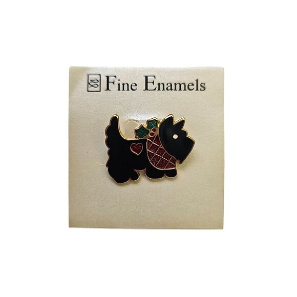 Scottie Terrier Dog Brooch Pin Fine Enamels Glossy Black Fish Enterprises - Picture 1 of 11